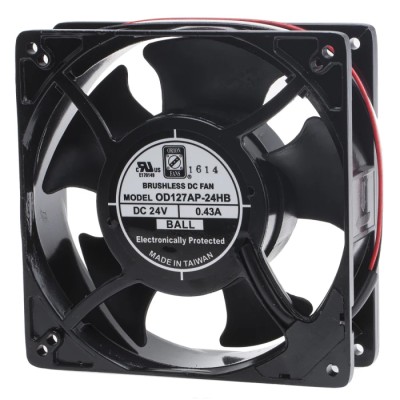 RS PRO OD127AP Series Axial Fan 24V DC 10.6W 237.9m³/h Air Flow 127mm Square Frame Ball Bearing OD127AP