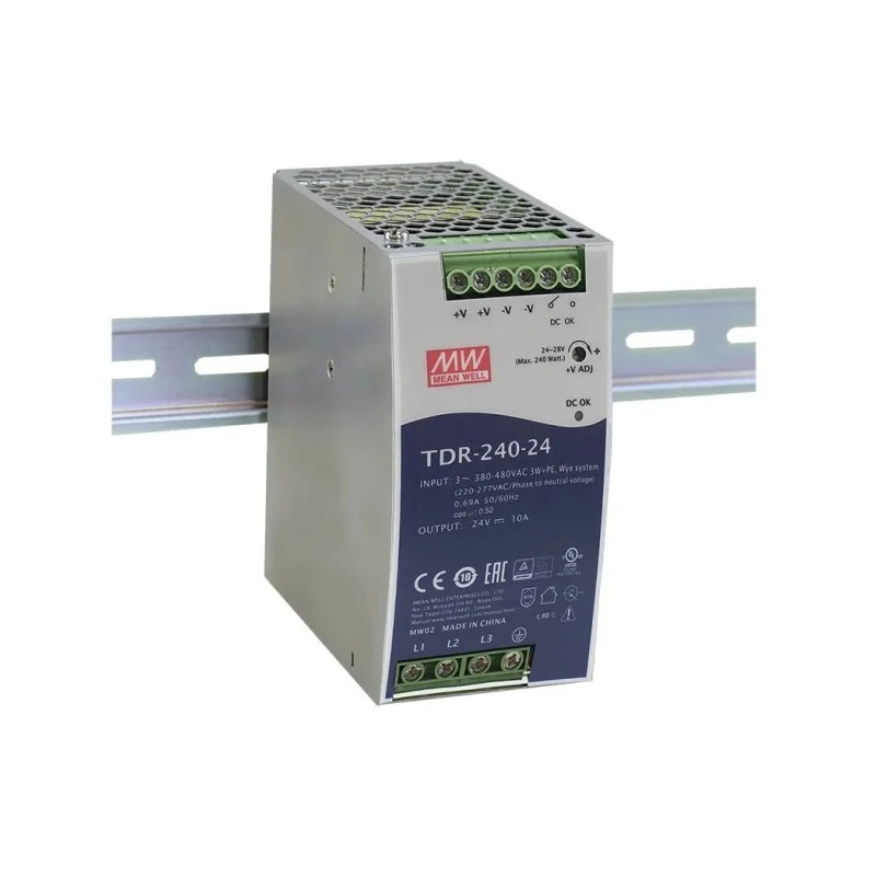 MEAN WELL TDR Switched Mode DIN Rail Power Supply AC/DC Input 340-780 V 240W 48V DC 5A Output TDR-240-48