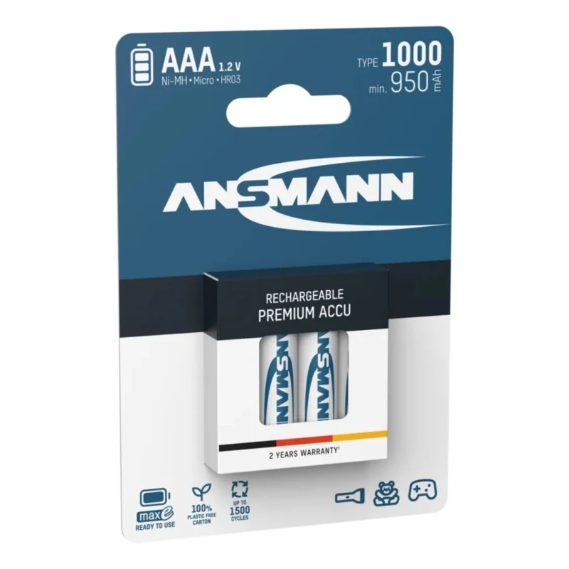 Ansmann Rechargeable Nickel Metal Hydride AAA Battery 1 Ah Capacity 1.2 V Voltage 5030882