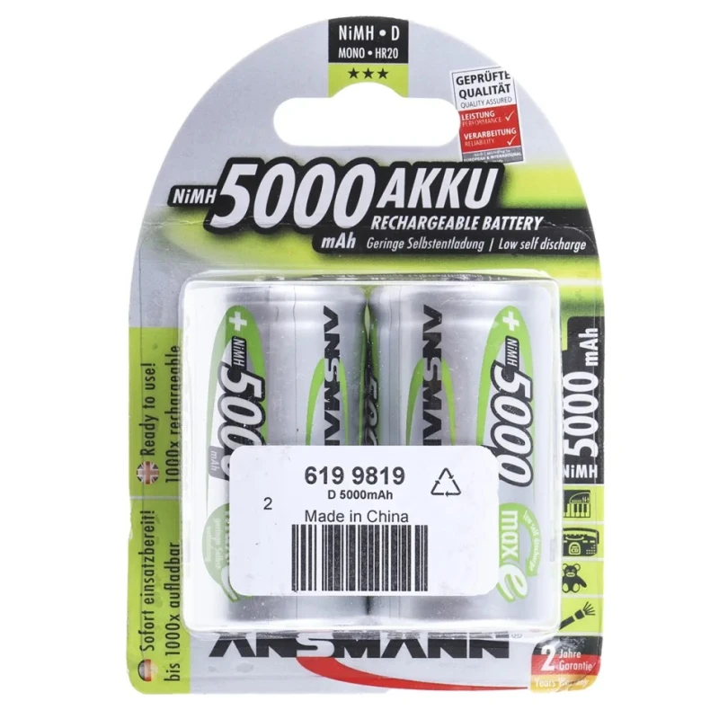 Ansmann NiMH Rechargeable D Battery 1.2V 5Ah 32.8mm Diameter IEC Standard Terminal 5030922