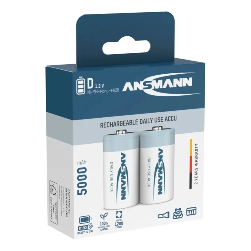 Ansmann NiMH Rechargeable D Battery 1.2V 5Ah 32.8mm Diameter IEC Standard Terminal 5030922