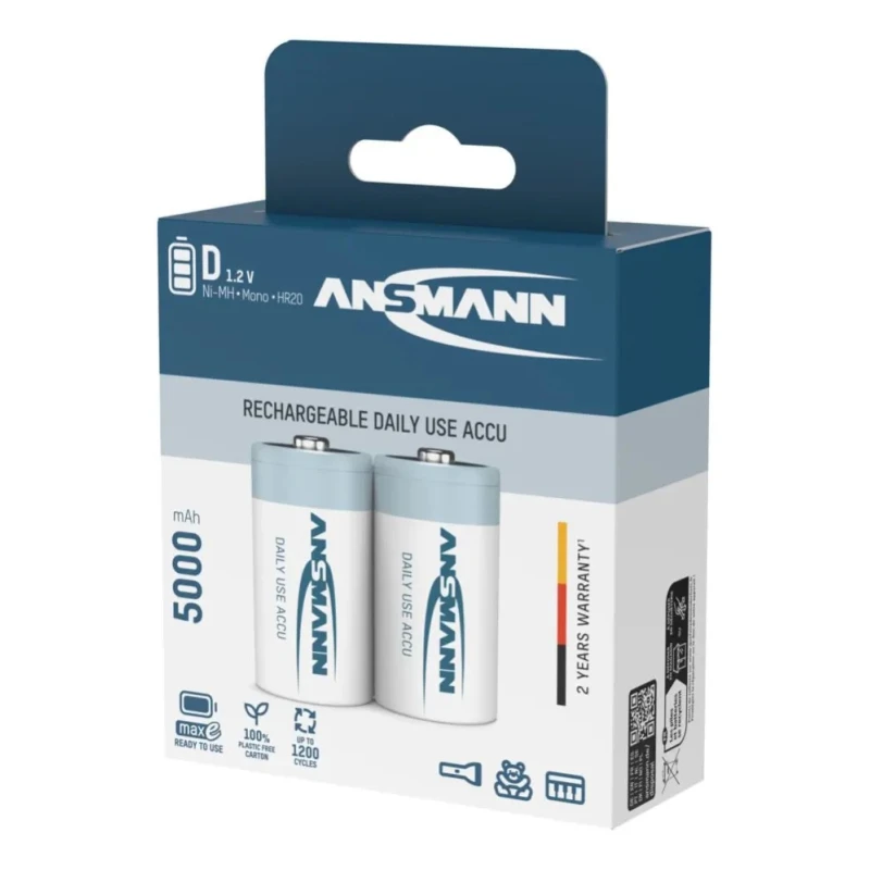 Ansmann NiMH Rechargeable D Battery 1.2V 5Ah 32.8mm Diameter IEC Standard Terminal 5030922