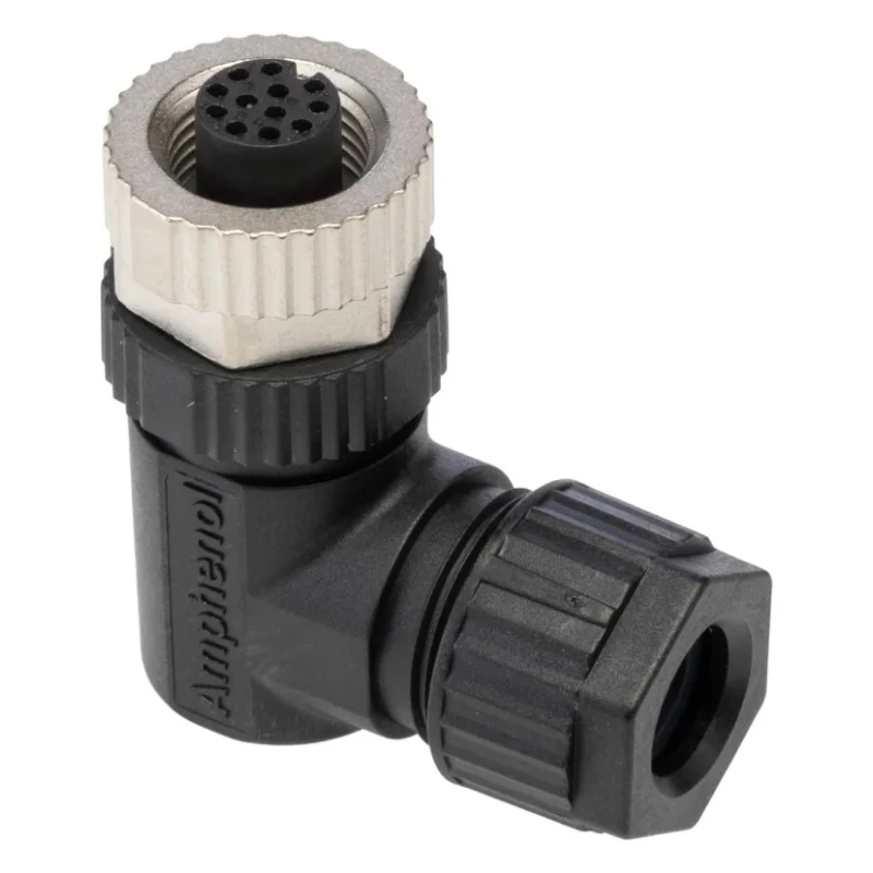 Amphenol Industrial Circular Connector Cable Mount Socket Female, M12 Size, 12 Contacts, IP67, 30V, 1.5A, Gold Plated SR7001