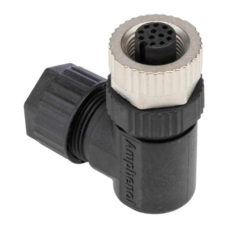 Amphenol Industrial Circular Connector Cable Mount Socket Female, M12 Size, 12 Contacts, IP67, 30V, 1.5A, Gold Plated SR7001