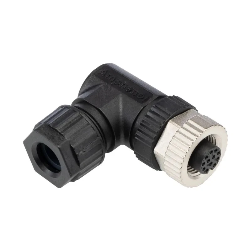 Amphenol Industrial Circular Connector Cable Mount Socket Female, M12 Size, 12 Contacts, IP67, 30V, 1.5A, Gold Plated SR7001