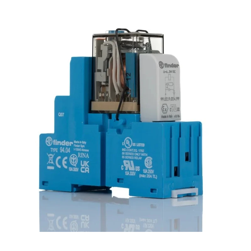 Finder 58 Series Interface Relay DIN Rail Mount 12V DC Coil 4PDT Contact Configuration 7A Load Current 58.34.9.012.0050SMA