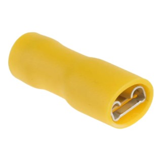 RS PRO Yellow Insulated Female Spade Connector Crimp 6.35 x 0.8 mm Tab Size 12 AWG to 10 AWG 624-1190