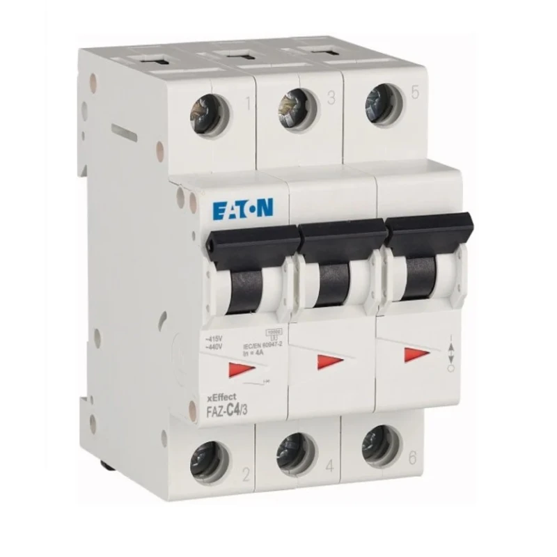 Eaton Miniature Circuit Breaker 3 Poles 4A C Curve 400V ac 60V dc 10kA Breaking Capacity 278865 FAZ-C4/3