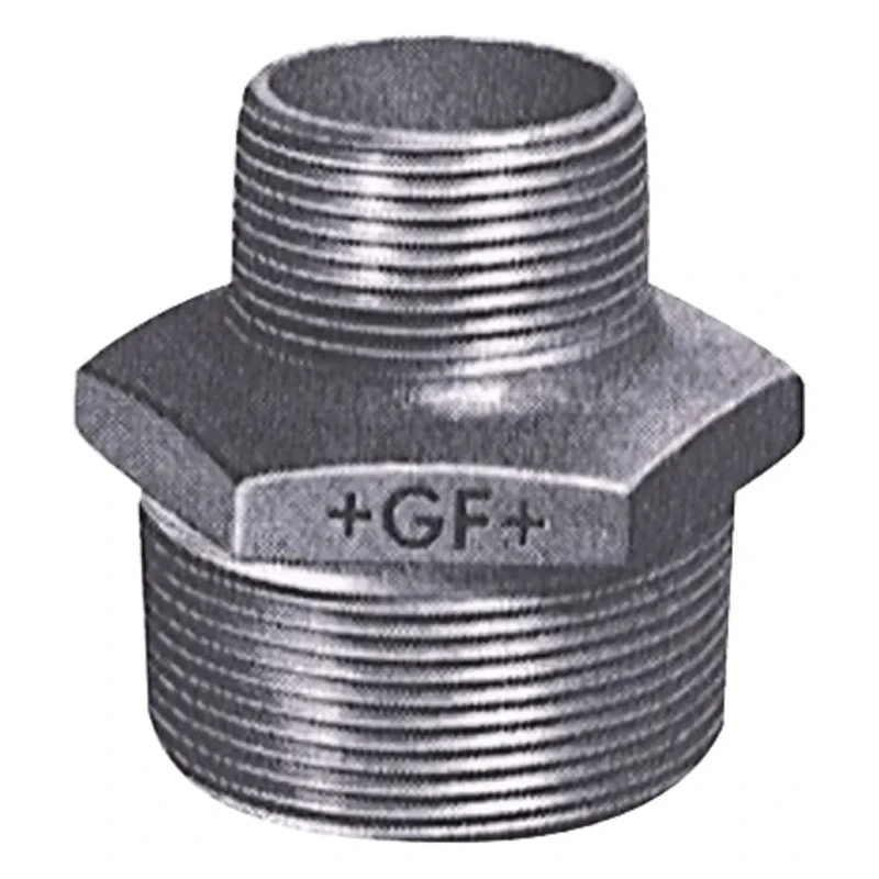 Georg Fischer Galvanised Malleable Iron Fitting Hexagon Nipple Reducer Male BSPT 3/4In to Male British Standard 770245221