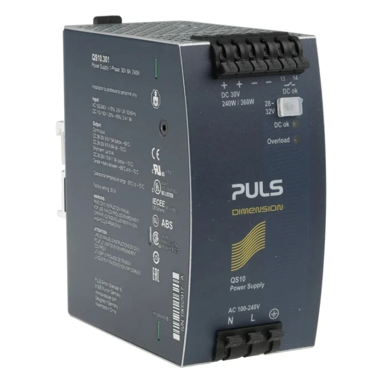 PULS DIMENSION Switched Mode DIN Rail Power Supply 100-240V AC Input 32V DC 8A Output 240W QS10.301