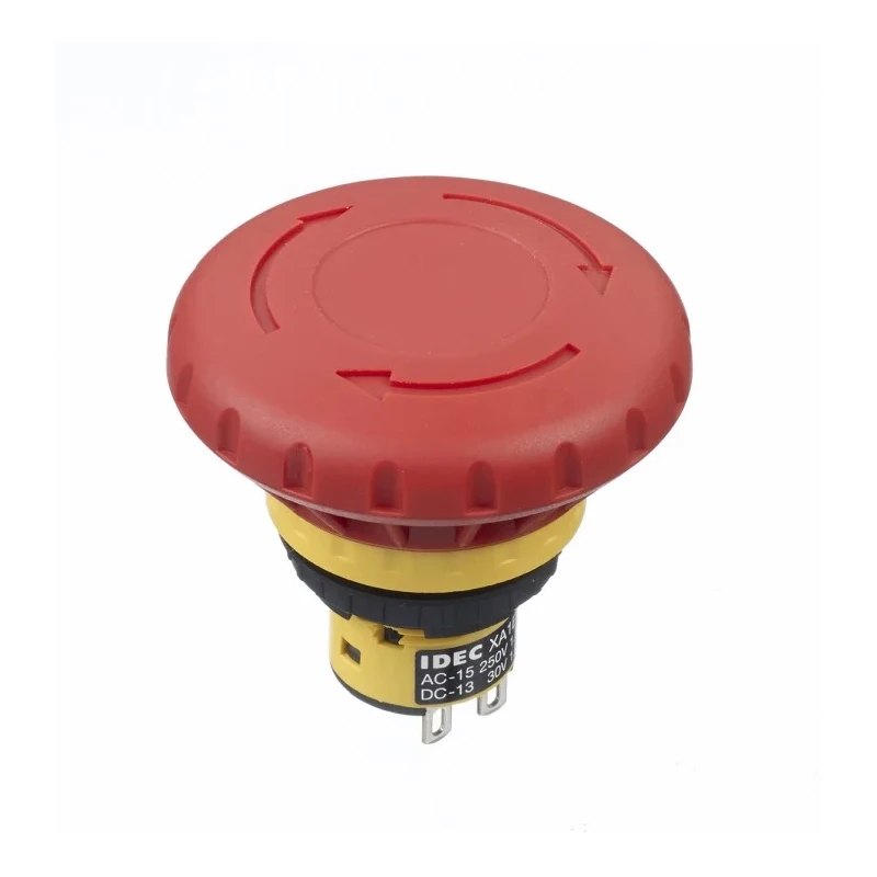 Idec XA Series Twist Release Emergency Stop Push Button, Panel Mount, 16 mm Cutout, 2 NC, IP65, IP40 XA1E-BV4U02R