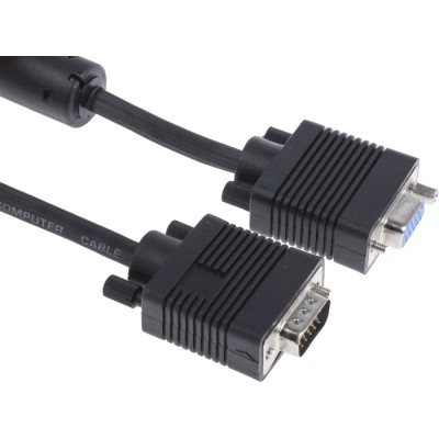 RS PRO Male VGA to Female VGA Cable, 2 m Black 182-8538