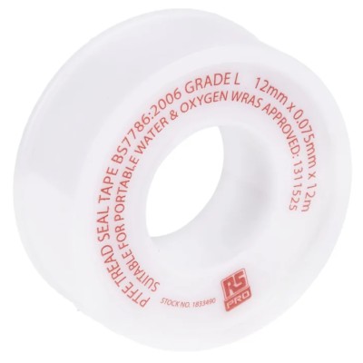 RS PRO White PTFE Tape 12 m x 12 mm x 0.075 mm Chemical Resistant Thread Seal Tape 183-3490