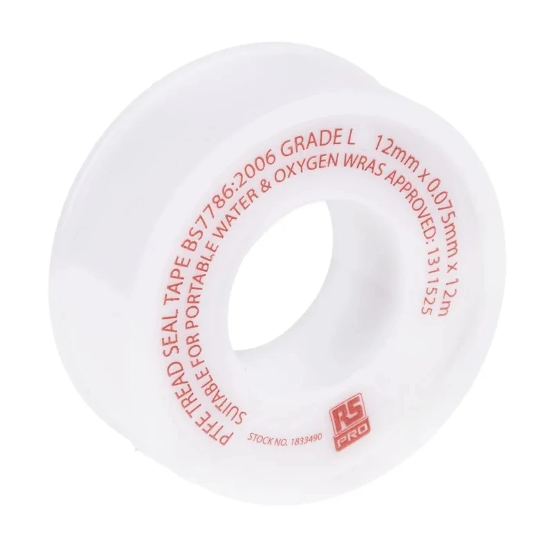 RS PRO White PTFE Tape 12 m x 12 mm x 0.075 mm Chemical Resistant Thread Seal Tape 183-3490