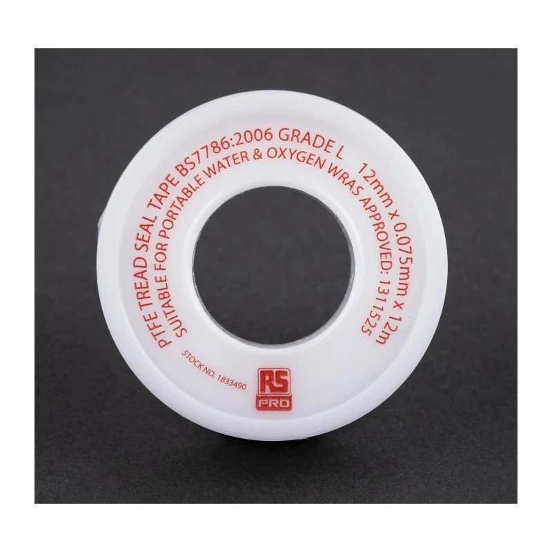 RS PRO White PTFE Tape 12 m x 12 mm x 0.075 mm Chemical Resistant Thread Seal Tape 183-3490