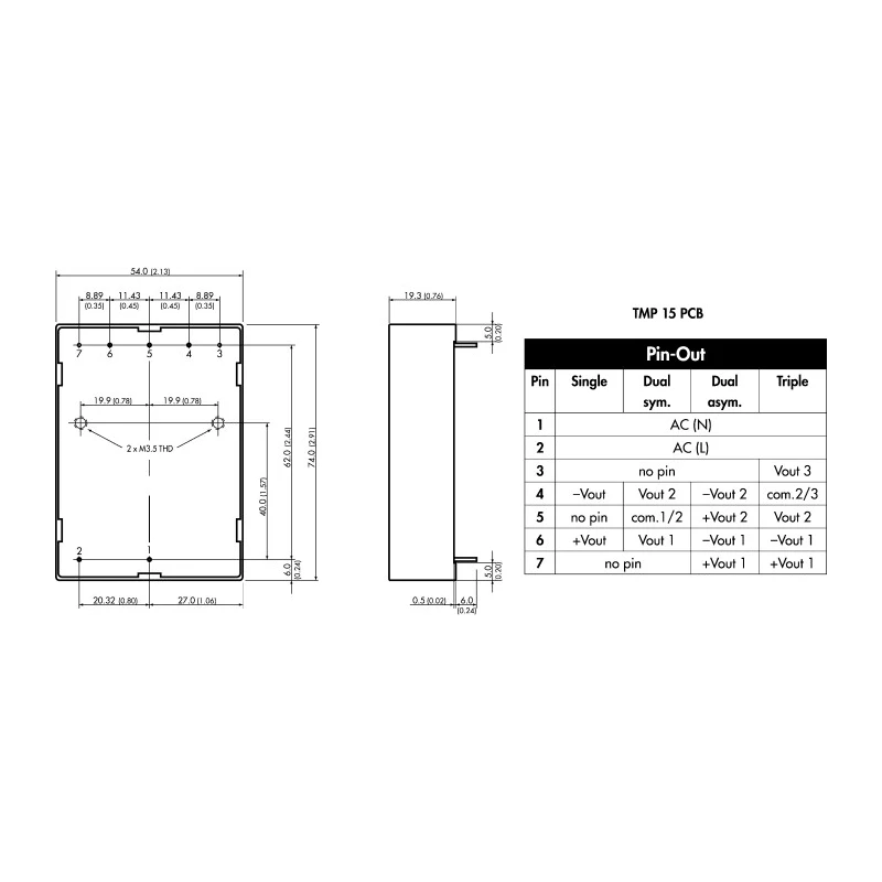 TRACOPOWER TMP Series Switching Power Supply 3 Outputs 15V DC 15W 85-264V AC Input TMP 15515
