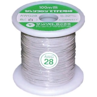 Sunhayato JUNFLON Series White 0.08 mm² Single Core Hook Up Wire, 28 AWG, 100 m, Ethylene Tetrafluoroethylene AWG28-100-W