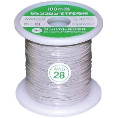 Sunhayato JUNFLON Series White 0.08 mm² Single Core Hook Up Wire, 28 AWG, 100 m, Ethylene Tetrafluoroethylene AWG28-100-W