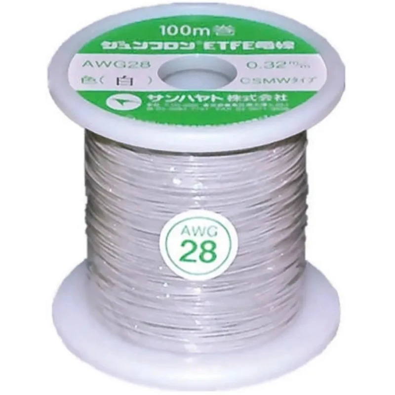 Sunhayato JUNFLON Series White 0.08 mm² Single Core Hook Up Wire, 28 AWG, 100 m, Ethylene Tetrafluoroethylene AWG28-100-W