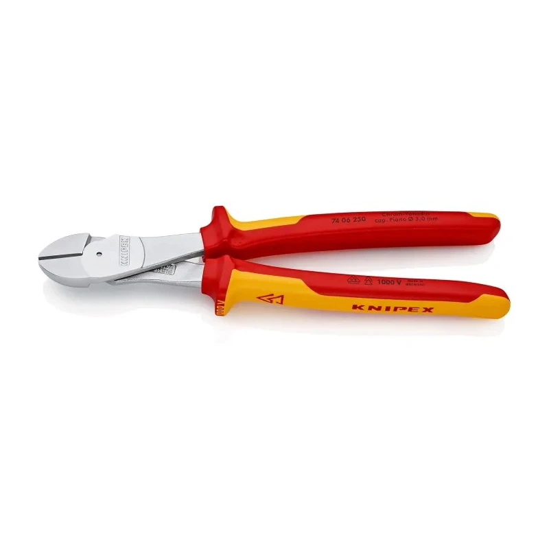 Knipex VDE 1000V Approved Diagonal Bevel Side Cutter 250mm Steel Jaw Plastic Grip Model 74 06 250 RS