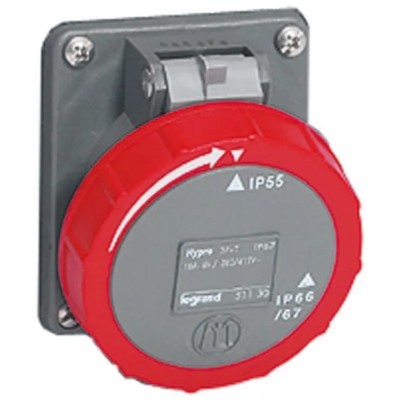 Legrand Industrial Panel Mount Socket 32A 480V 500V IP44 Red Hypra Range 