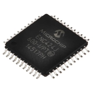 Microchip 44-Pin TQFP Controller IC 3.3 V to 3.6 V 100 Mbps Serial-SPI Full Duplex/Half Duplex ENC424J600-I/PT