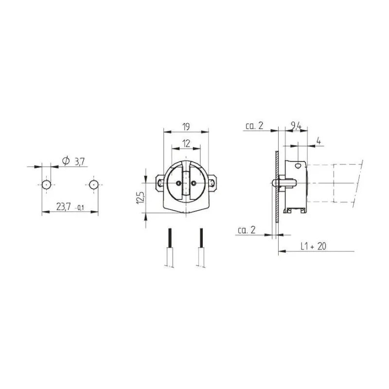 BJB Fluorescent Lamp Holder T5 Snap-Fit Polycarbonate Material 500V 2A 120W 26.641.2002.50