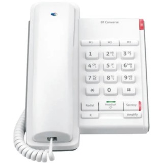 BT Corded White Telephone with Wall Mount, 3 Speed Dial Buttons, Voicemail Indicator 040205