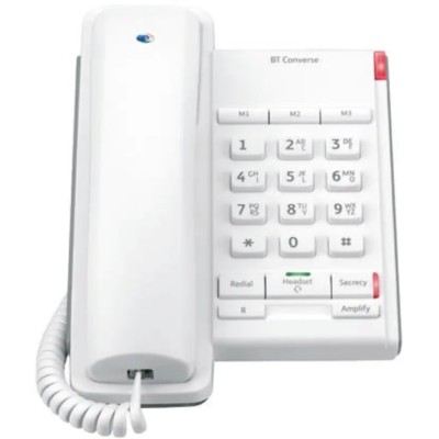 BT Corded White Telephone with Wall Mount, 3 Speed Dial Buttons, Voicemail Indicator 040205