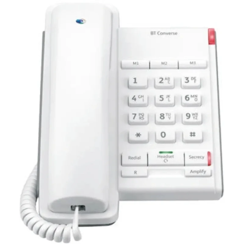 BT Corded White Telephone with Wall Mount, 3 Speed Dial Buttons, Voicemail Indicator 040205