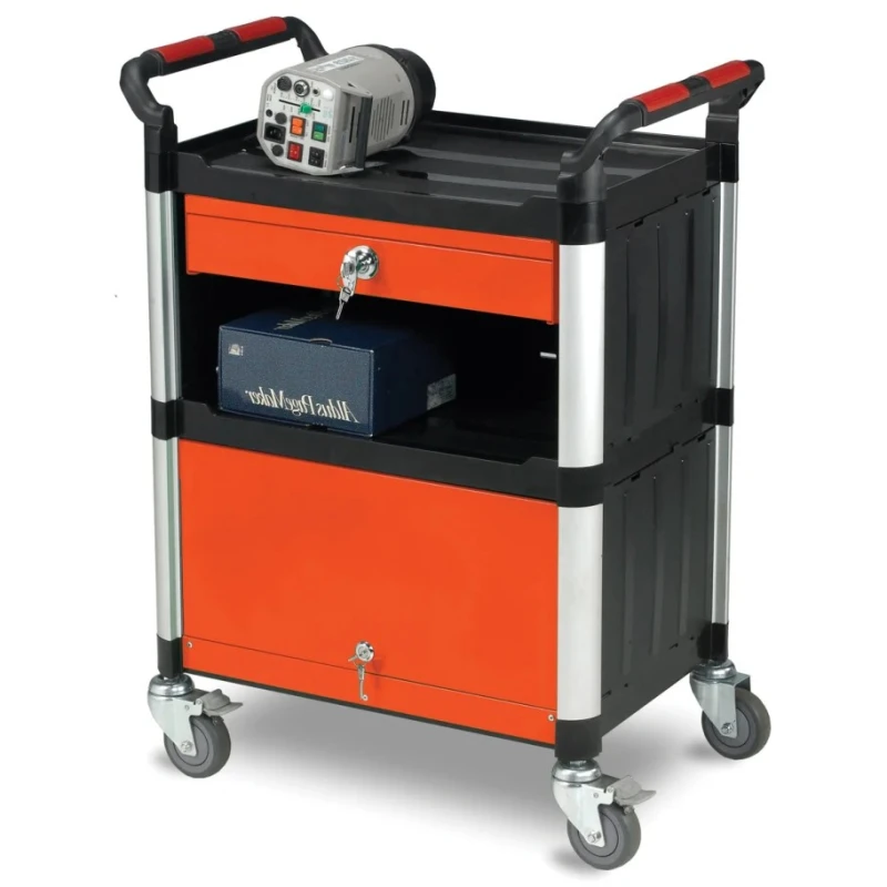 RS PRO 3 Shelf Aluminium Rubber Trolley 630mm Platform Length 150kg Load Capacity Model 669-3756