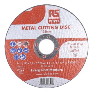 RS PRO Aluminium Oxide Cutting Disc 115 mm Diameter 13200 rpm Maximum Safe Speed Pack of 5 184-9239