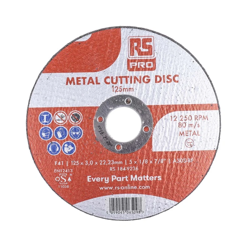 RS PRO Aluminium Oxide Cutting Disc 115 mm Diameter 13200 rpm Maximum Safe Speed Pack of 5 184-9239