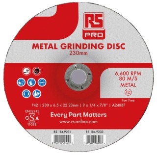 RS PRO Aluminium Oxide Grinding Disc, 230 mm Diameter x 6.5 mm Thick, Fine Grade, 1 Grit, EN 12413 Compliant 184-9231