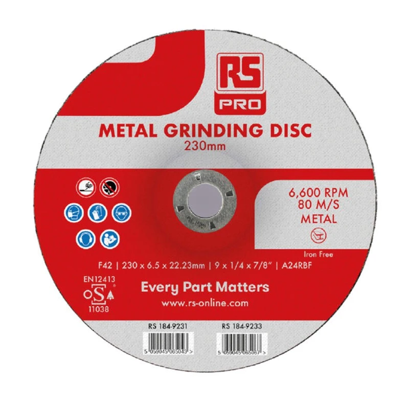 RS PRO Aluminium Oxide Grinding Disc, 230 mm Diameter x 6.5 mm Thick, Fine Grade, 1 Grit, EN 12413 Compliant 184-9231
