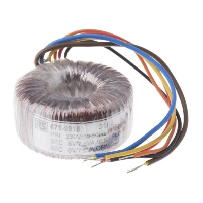 RS PRO 230 V AC 2 x 6 V AC Toroidal Transformer 2 Outputs 15 VA 671-8918