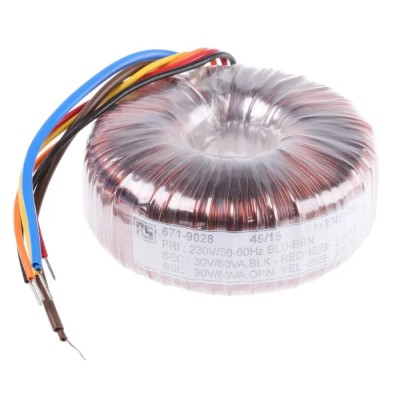 RS PRO Toroidal Transformer 230 V ac Primary, 2 x 30 V ac Secondary, 2 Outputs, 160 VA, Copper Conductor 671-9028