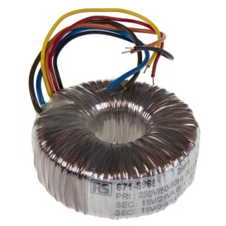 RS PRO 230 V ac 2 x 15 V ac Toroidal Transformer 2 Output 50 VA 671-8965
