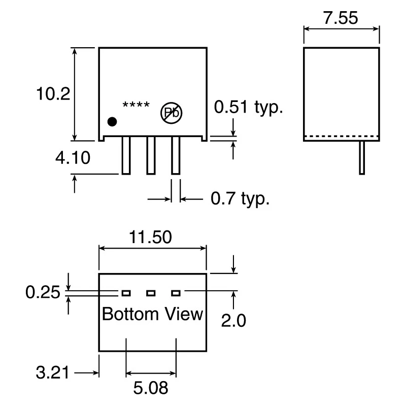 Recom Switching Regulator Through Hole 2.5V DC Output Voltage 1A Output Current 2.5W Power SIP Package R-782.5-1.0