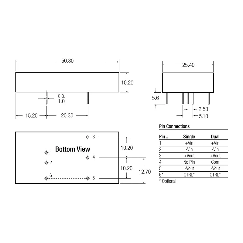 Recom DC/DC Converter 12V Output, 18-36V Input, 15W Power, Through Hole Mount, 6-Pin RP15