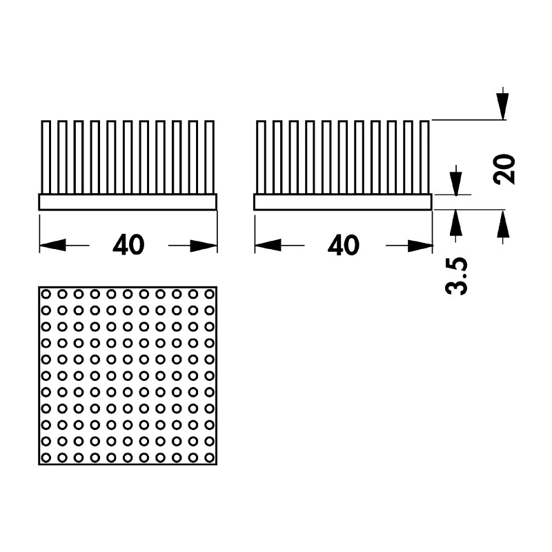 Fischer Elektronik Universal Square Aluminium Heatsink Black Anodised 40 mm x 40 mm x 20 mm ICK S 40x40x20