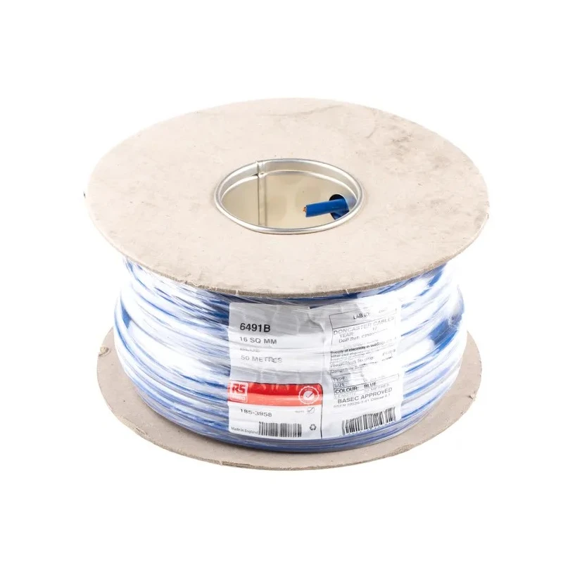 RS PRO H07V-R Series Blue Hook Up Wire 7 x 1.7 mm Core Strands, 50 m, Thermoplastic Polyolefin Jacket 750V AC 90°C 185-3958