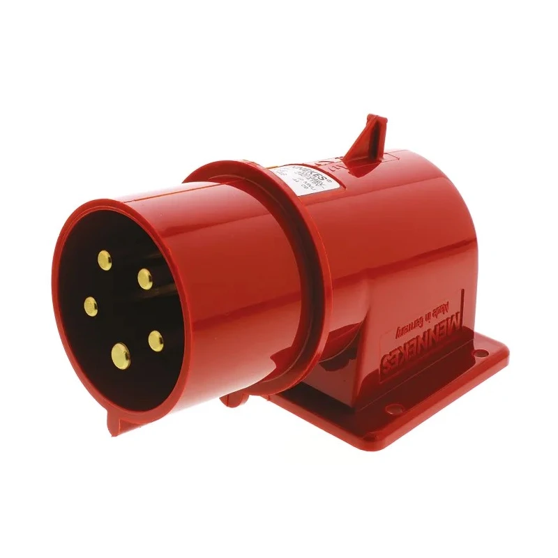 MENNEKES Industrial Power Connector Panel Mount 3P+N+PE 32A 400V Right Angle IP44 Red 