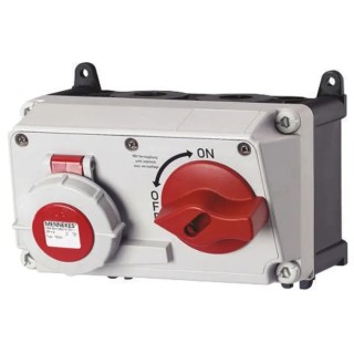 MENNEKES Switchable Socket 3+N+E Pole Format 32A 400V, Earthing Position 6h Right Angle Polycarbonate Body Industrial IP67
