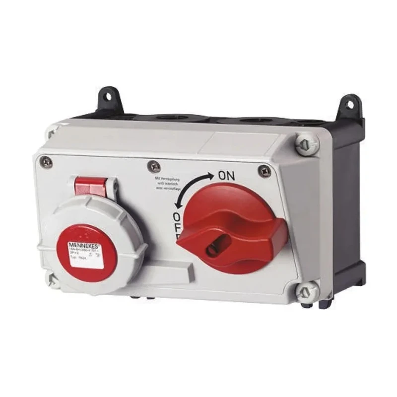 MENNEKES Switchable Socket 3+N+E Pole Format 32A 400V, Earthing Position 6h Right Angle Polycarbonate Body Industrial IP67