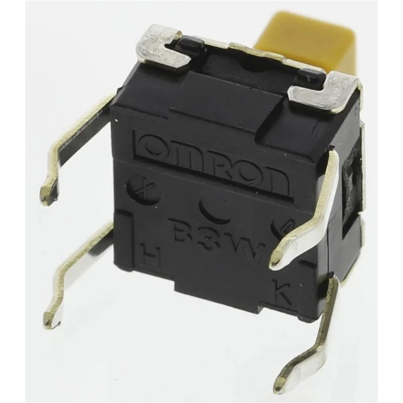 Omron IP67 Yellow Tactile Switch Plunger 3.9 mm SPST 50mA 24 V dc Through Hole B3W-1052