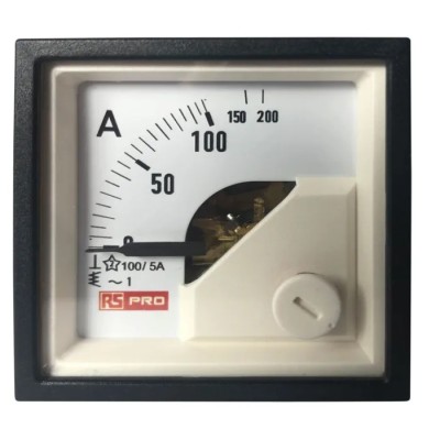RS PRO Analogue Panel Ammeter 100 A AC, Moving Iron, 45 mm x 45 mm Cutout, 1% Accuracy 186-2420