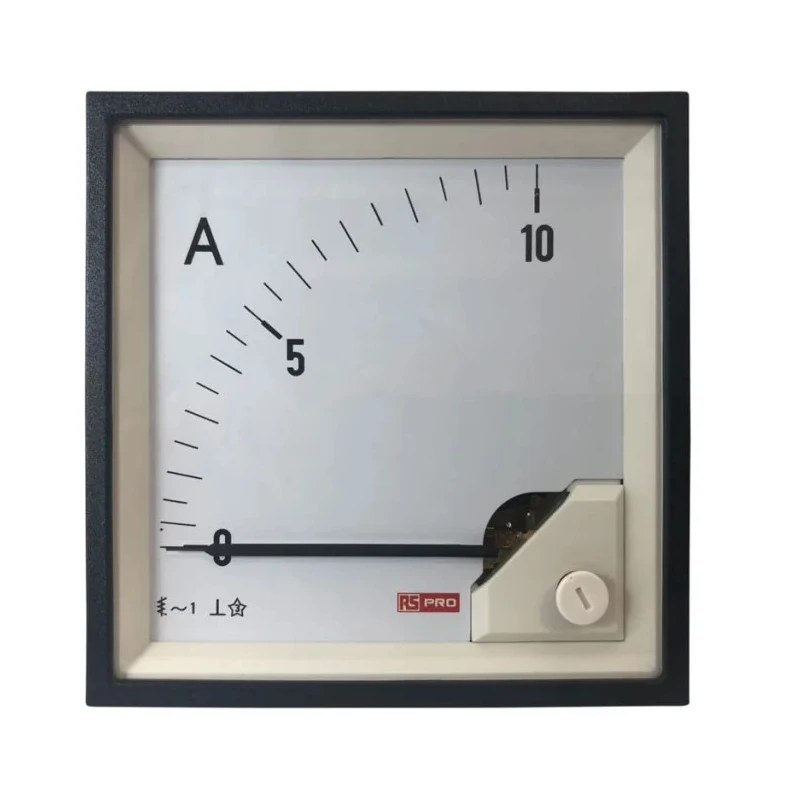 RS PRO Analogue Panel Ammeter 10 A AC Moving Iron Meter with 92 mm x 92 mm Cutout 1 % Accuracy 186-2459