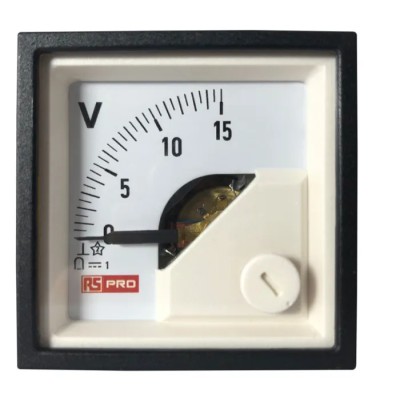 RS PRO Analogue DC Voltmeter 15mV to 600V Range, 45x45 mm Cutout 54 mm Depth 186-2482