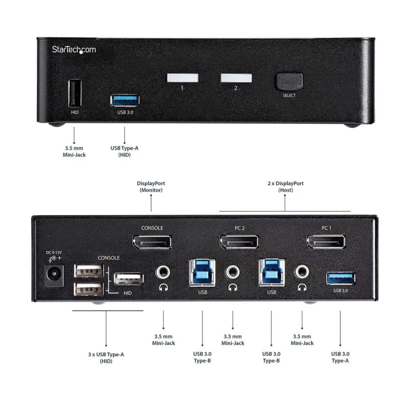 StarTech.com 2 Port 1 Display USB DisplayPort KVM Switch 3.5 mm Stereo Audio 3840 x 2160 Pixel Maximum Resolution SV231DPU34K
